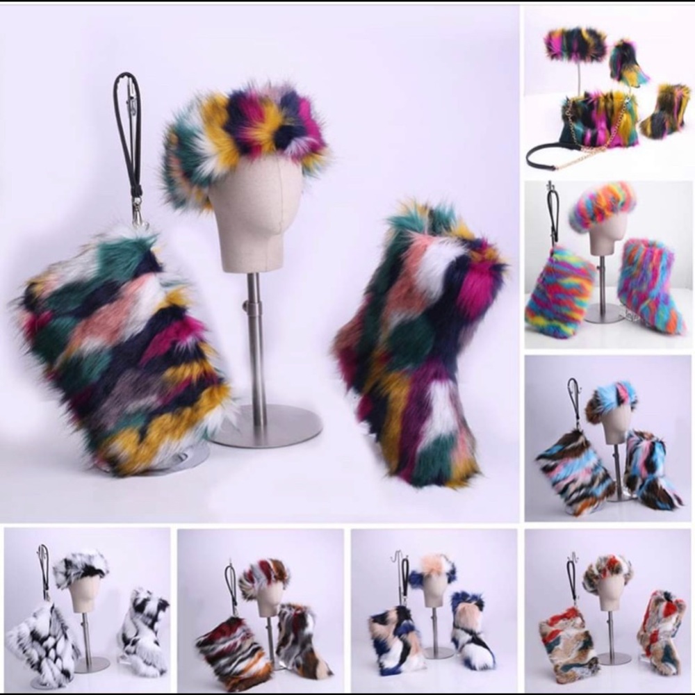 Fur sets shoes headband vest